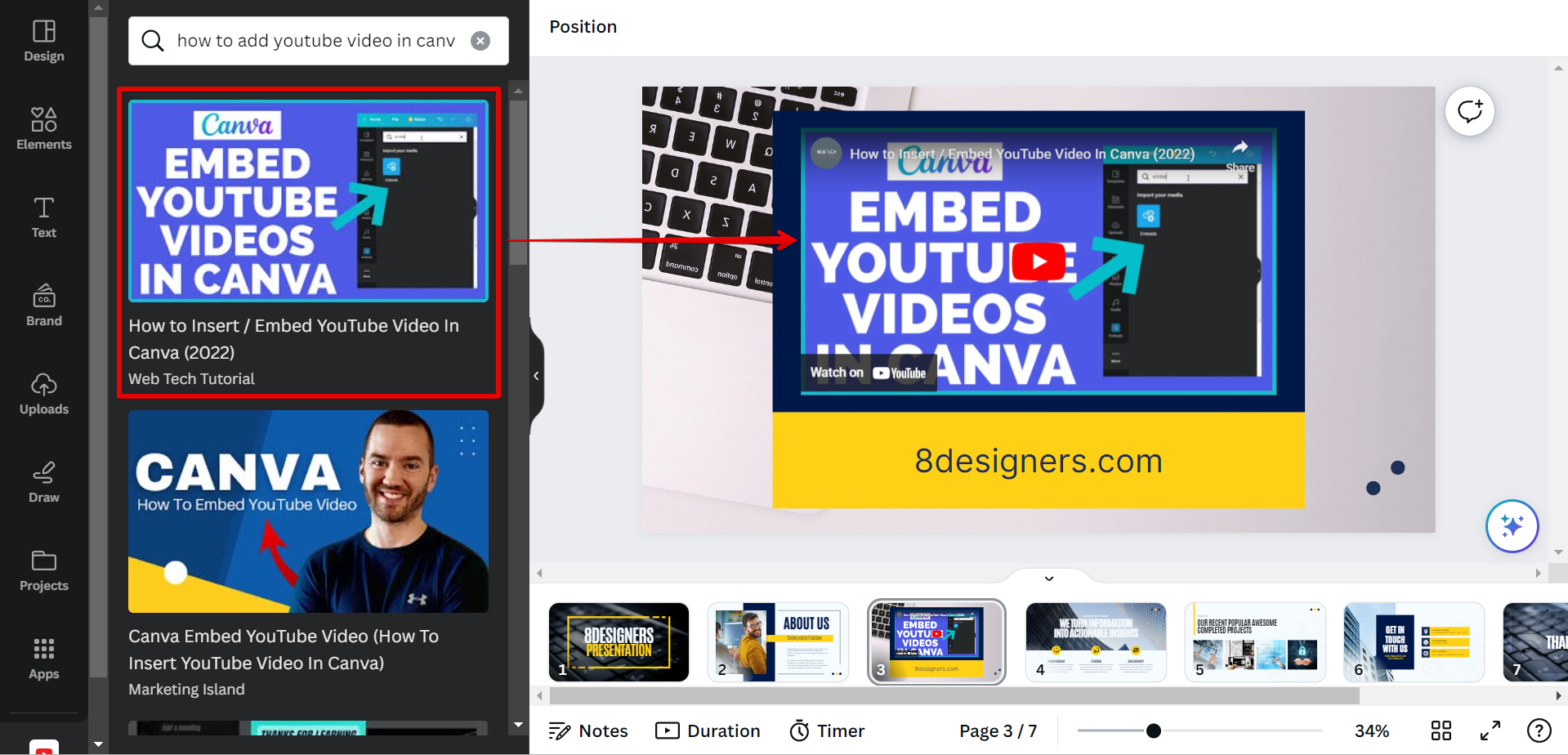 how to insert youtube video in canva presentation