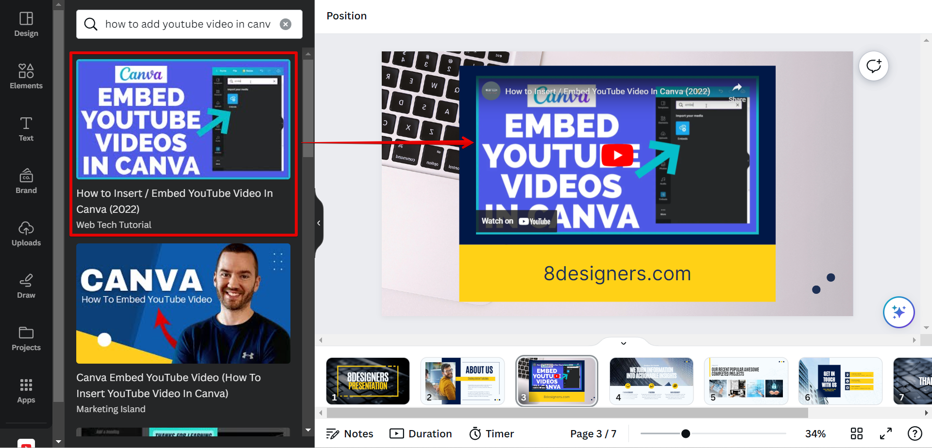 embed youtube video canva presentation